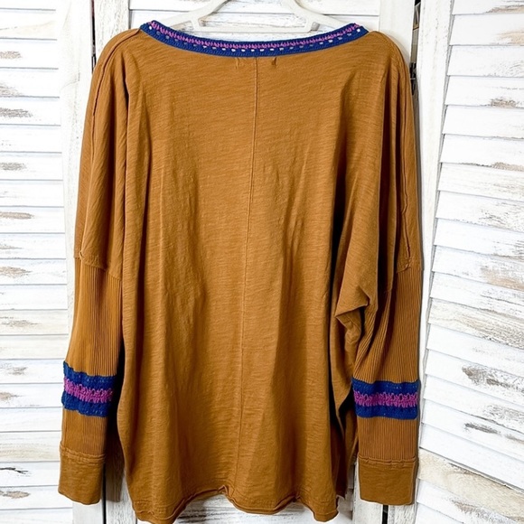 Natural Life mustard oversized boho comfy cotton crochet hippie long sleeve top - Picture 6 of 15